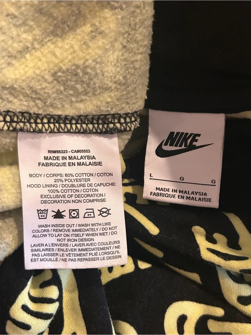Nike Large Sportswear Men's Fleece Warm Pullover Hoodie Black Green Allover Logo